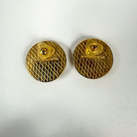 Liz Claiborne Gold-Tone Crest Red Enamel Etruscan Pierced Earrings - Picture 3 of 4